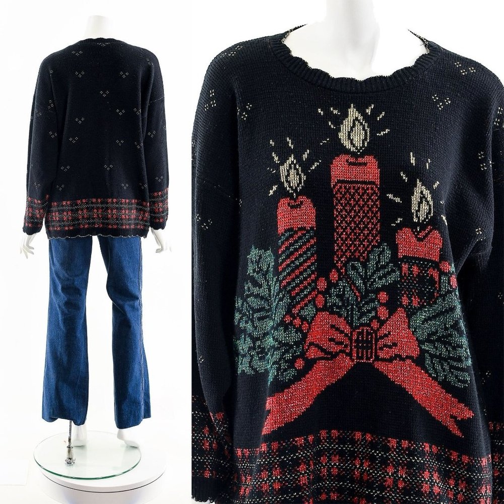 80s Christmas Candle Lurex Sweater